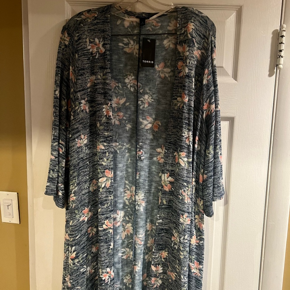 Torrid Floral Kimono Cardigan - Blue and Pink